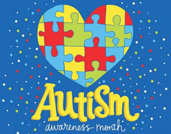 Image for Autism Society Autism Awareness Month in April. It is a heart made of colorful puzzle pieces fitted together to represent Autism and appreciation, love, respect. 