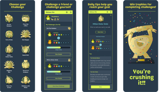 Screenshot of some things to expect within the Wellness War app. 